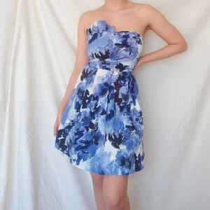 Ruby Rox Vintage Blue Foral Strapless Mini Cocktail Dress